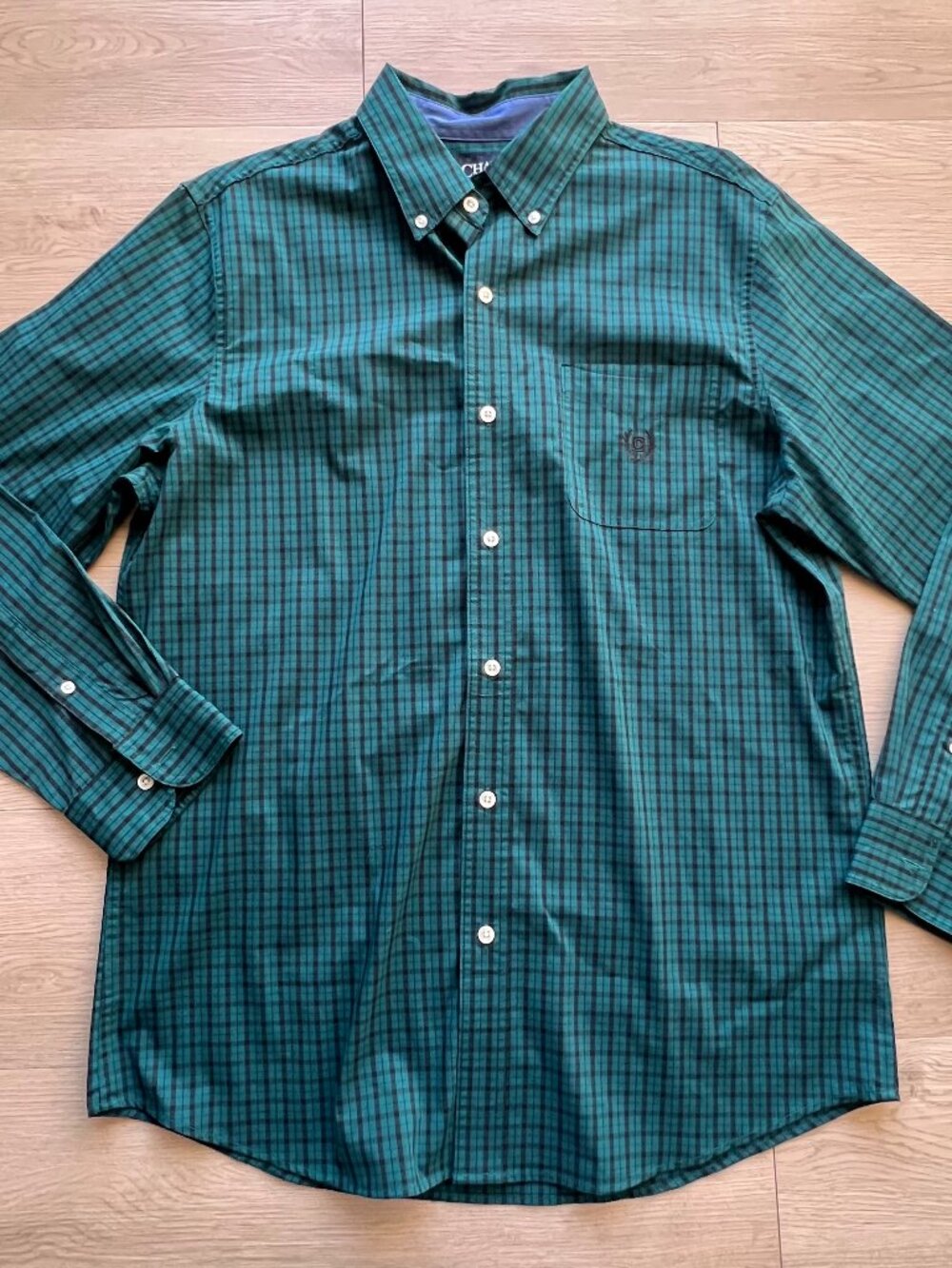 Chaps Green and Black Plaid Button Up
